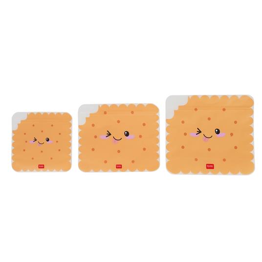 SET 3 BUSTE PER ALIMENTI RIUTILIZZABILI COOKIE - SNACK BAGS