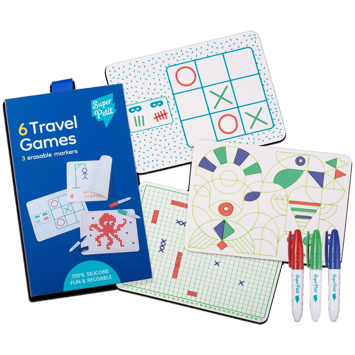 6 TRAVEL GAMES 3 TAPPETI IN SILICONE E 3 PENNARELLI