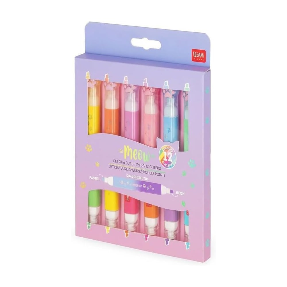 SET 6 EVIDENZIATORI DOPPIA PUNTA KITTY MEOW