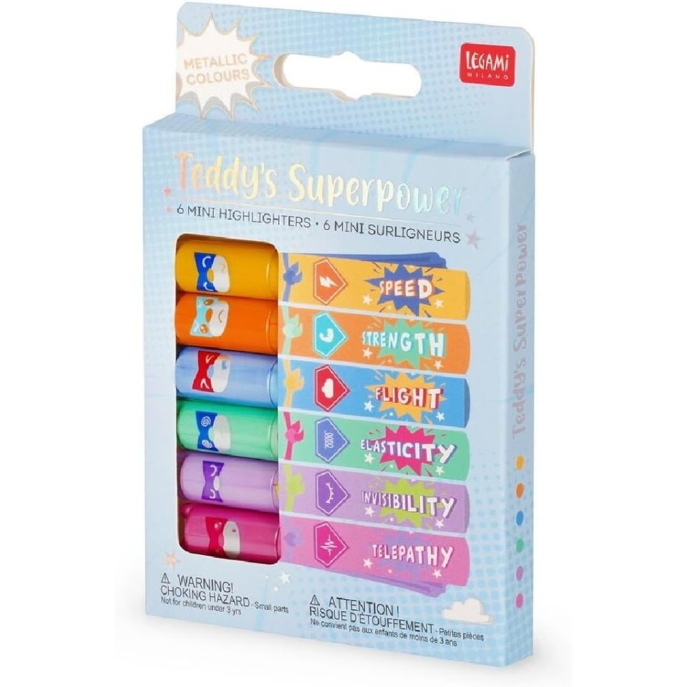 SET 6 MINI EVIDENZ - METALLIC COLOURS TEDDY'S SUPERPOWER